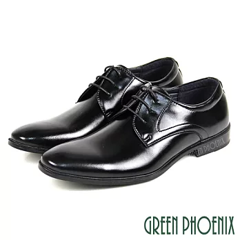【GREEN PHOENIX】男 紳士鞋 商務鞋 德比鞋 皮鞋 素面 縫線 綁帶 EU45 黑色