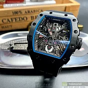 MARVEL漫威精品錶,編號：MARV002,44mm, 50mm方形黑精鋼錶殼雙面機械鏤空錶盤矽膠深黑色錶帶