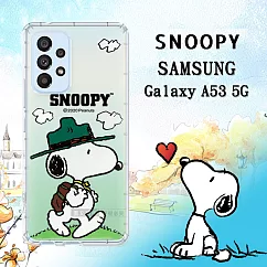 史努比/SNOOPY 正版授權 三星 Samsung Galaxy A53 5G 漸層彩繪空壓手機殼 (郊遊)