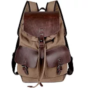 O-ni O-ni新款精選優質帆布加皮革抽帶電腦旅行用多功能雙肩包(bag-627) 咖啡色