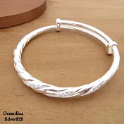 銀色噴砂亮面螺旋編織設計可調整式足銀999純銀手環 (附贈禮盒+拭銀布)