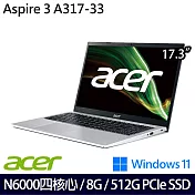 【Acer】宏碁  A317-33-P8YJ 17吋/N6000/8G/512G SSD//Win11/ 文書筆電