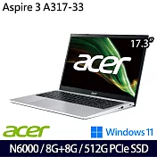 【記憶體升級】Acer宏碁  A317-33-P8YJ 17吋/N6000/8G+8G/512G SSD//Win11/ 文書筆電