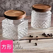 【Homely Zakka】木蓋浮雕玻璃密封罐/儲物罐/廚房收納罐_ 方形