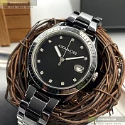 COACH蔻馳精品錶,編號：CH00103,36mm圓形黑陶瓷錶殼黑色錶盤陶瓷深黑色錶帶