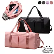 DF Queenin日韓 -  乾濕分離獨立鞋袋肩斜背旅行健身包-共4色 粉色
