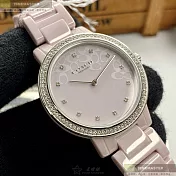 COACH蔻馳精品錶,編號：CH00107,36mm圓形粉紅陶瓷錶殼粉紅錶盤陶瓷粉紅錶帶