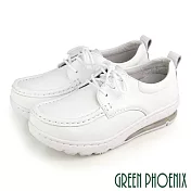 【GREEN PHOENIX】女 休閒鞋 工作鞋 護士鞋 彈力 輕量 全真皮 氣墊 韓國進口 JP23 白色