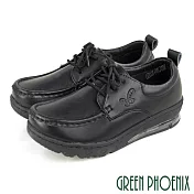 【GREEN PHOENIX】女 休閒鞋 工作鞋 護士鞋 彈力 輕量 全真皮 氣墊 韓國進口 JP22.5 黑色