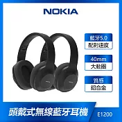 【NOKIA諾基亞】頭戴式 無線藍牙耳機 E1200 (兩入組) 黑