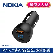 NOKIA PD+QC 38W國際認證液晶顯示快充車充 P6102N (兩入組) 黑
