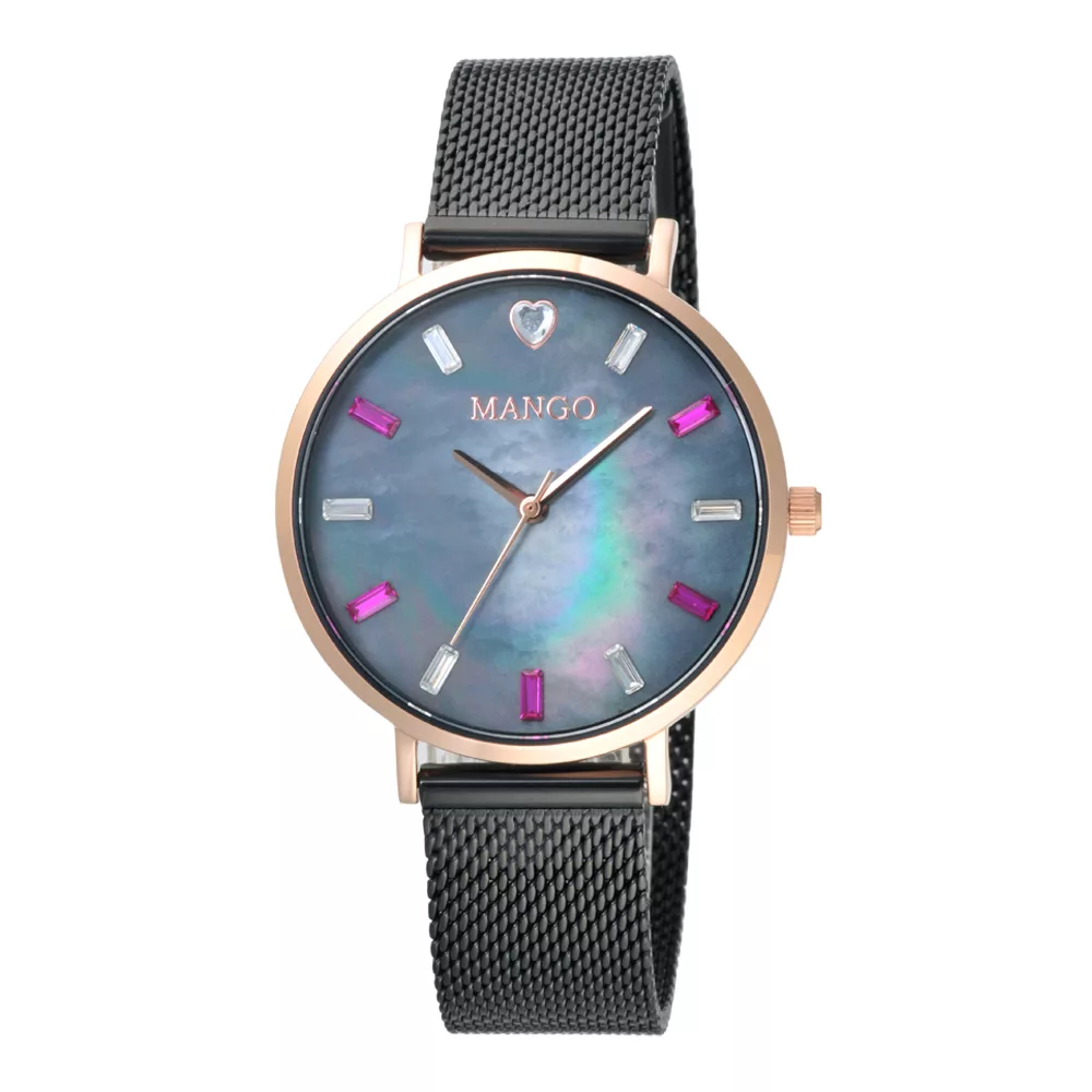 MANGO 海洋之心晶鑽貝殼面腕錶-玫瑰金X黑