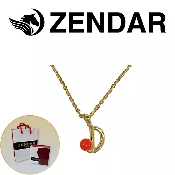 【ZENDAR】頂級天然沙丁紅珊瑚圓珠3-3.5mm字母金色項鍊 字母D (227247)