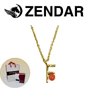 【ZENDAR】頂級天然沙丁紅珊瑚圓珠3-3.5mm字母金色項鍊 字母F (227249)