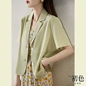【初色】純色短袖西裝外套-共2色-61296(M-2XL可選) M 綠色