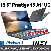 msi微星 Prestige 15 A11UC-095TW 15.6吋 創作者筆電(i7-1195G7/16G/1T+1T/RTX3050-4G/W11-2T雙碟特仕版)