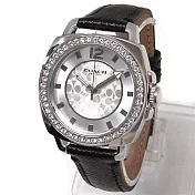 COACH 晶鑽皮革錶帶腕錶-黑