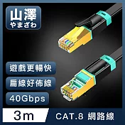 山澤 Cat.8超極速40Gbps傳輸雙屏蔽抗干擾電競級網路扁線 黑/3M