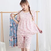 【Wonderland】鳳梨花花 緞帶100%梭織棉居家衣褲組(3色) XL 粉色