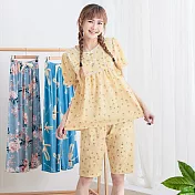 【Wonderland】鳳梨花花 緞帶100%梭織棉居家衣褲組(3色) XL 黃色