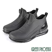 ◤Green Phoenix◥女款時尚運動風內增高防水短筒雨鞋/雨靴 EU36 黑色
