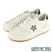 ◤Green Phoenix◥韓國進口彩鑽星星綁帶全真皮厚底休閒鞋/小白鞋/板鞋 JP23 白綠