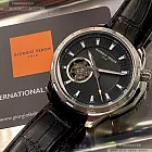 Giorgio Fedon 1919喬治飛登精品錶,編號：GF00071,42mm圓形銀精鋼錶殼黑色錶盤真皮皮革深黑色錶帶