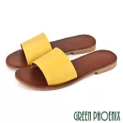 ◤Green Phoenix◥台灣製手工製純色質感全真皮室內外拖鞋 EU35 黃色