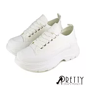 【Pretty】經典素色綁帶超厚底運動風休閒鞋/帆布鞋 EU36 白色2