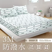 美國NINO1881 台灣製條紋鋪棉印花3M防潑水兩用床包保潔墊-雙人5尺(不含PFCs) 綠