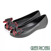 【GREEN PHOENIX】女 香香鞋 雨鞋 果凍鞋 緞帶蝴蝶結 一體成型 內增高 露趾 防水 EU41 黑色