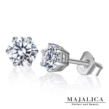 Majalica 925純銀耳環 六爪單鑽 擬真鑽0.8克拉 純銀耳釘耳環 PF6135-2 銀色