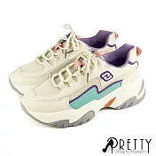 【Pretty】女 休閒鞋 老爹鞋 撞色 拼接 綁帶 厚底 EU36 紫色2