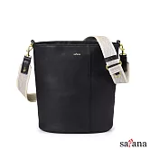 satana - Leather 心革調簡約水桶包 - 黑色