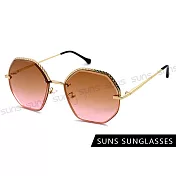 【SUNS】時尚潮流質感金屬多邊形鏡框設計 檢驗合格 抗UV400 金框漸層桔紅