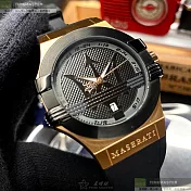 MASERATI瑪莎拉蒂精品錶,編號：R8851108002,42mm六角形玫瑰金精鋼錶殼黑色錶盤矽膠深黑色錶帶
