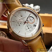MASERATI瑪莎拉蒂精品錶,編號：R8871633002,44mm圓形玫瑰金精鋼錶殼白色錶盤真皮皮革咖啡色錶帶