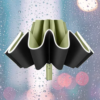 【巴芙洛】晴雨兩用黑膠自動反向傘/安全反光條雨傘/反向折疊雨傘 抹茶綠