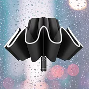 【巴芙洛】夜間可照明晴雨兩用自動反向傘/安全反光條雨傘/反向折疊雨傘 商務黑(手電筒款)