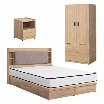 IDEA-MIT寢室傢俱暖色木作五件組(含床墊) 暖棕原木