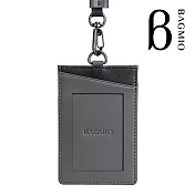 BAGMIO 雙色牛皮三卡證件套 (附織帶) 直式-灰黑