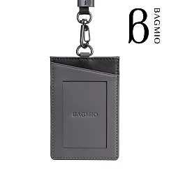 BAGMIO 雙色牛皮三卡證件套 (附織帶) 直式─灰黑