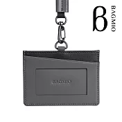 BAGMIO 雙色牛皮三卡證件套 (附織帶) 橫式-灰黑