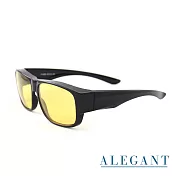 【ALEGANT】潮流明黃色亮黑方框防眩光全罩式寶麗來偏光墨鏡/外掛式UV400太陽眼鏡/包覆套鏡