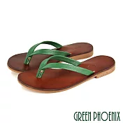 【GREEN PHOENIX】女 拖鞋 手工製 人字 夾腳 平底 台灣製 EU36 綠色