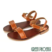 【GREEN PHOENIX】女 涼鞋 手工製 復古 一字帶 繞踝 平底 台灣製 EU36 棕色