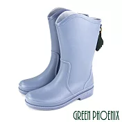 【GREEN PHOENIX】女 雨靴 雨鞋 中筒 素面 葉片 墜飾 吸震 減壓 防水 EU39 水藍色