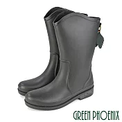 【GREEN PHOENIX】女 雨靴 雨鞋 中筒 素面 葉片 墜飾 吸震 減壓 防水 EU40 黑色