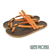 【GREEN PHOENIX】女 拖鞋 套趾 夾腳 復古 日系 扭結 全真皮 平底 台灣製 EU39 橙色