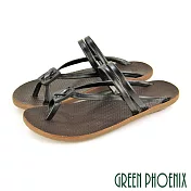 【GREEN PHOENIX】女 拖鞋 套趾 夾腳 復古 日系 扭結 全真皮 平底 台灣製 EU37 黑色